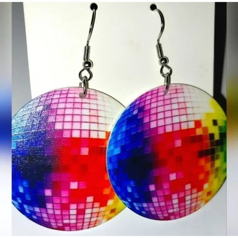 Ladies Fun colorful Disco ball 5d earrings